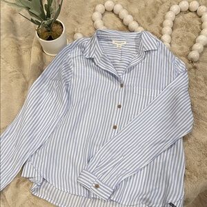 Blue and White Striped Button-Up Shirt